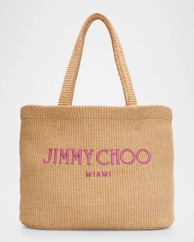 Miami Logo Raffia Beach Tote Bag